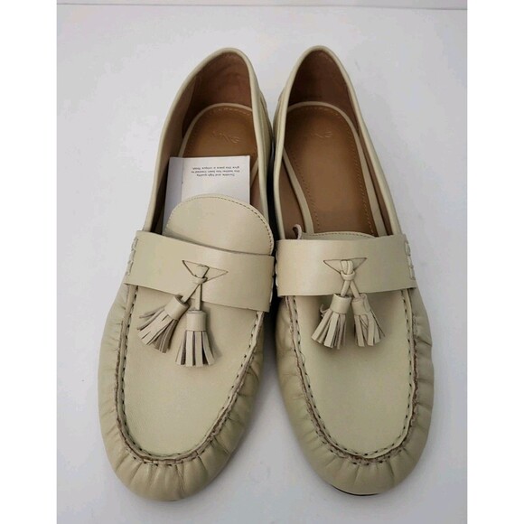 NWT MANGO Leather Moccasins Womens 9 EU 40 Beige Tassels Loafers MNG - Picture 2 of 9